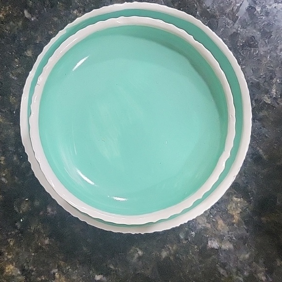 2 Tier Tray Jewelry Holder Ceramic Jewelry Dish Rings Earrings Teal and White - Picture 2 of 5